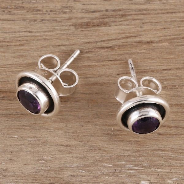 Alternate image for Circular Amethyst Stud Earrings from India Graceful Frames