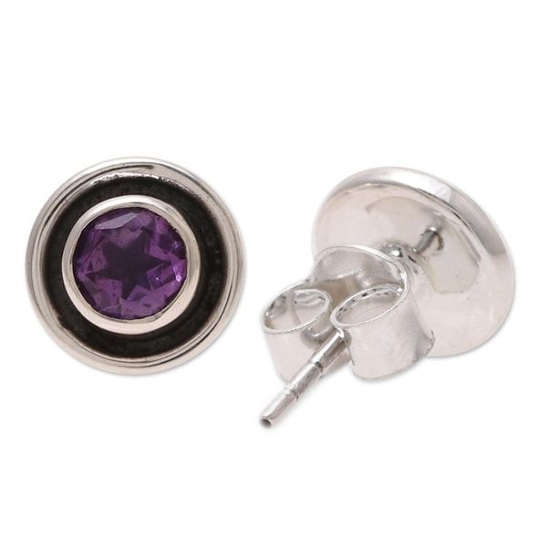 Alternate image for Circular Amethyst Stud Earrings from India Graceful Frames