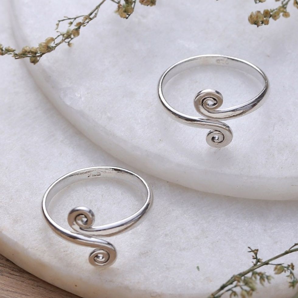 Handcrafted Sterling Silver Toe Rings from India Pair 'Luminosity'