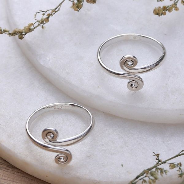 Alternate image for Handcrafted Sterling Silver Toe Rings from India Pair Luminosity