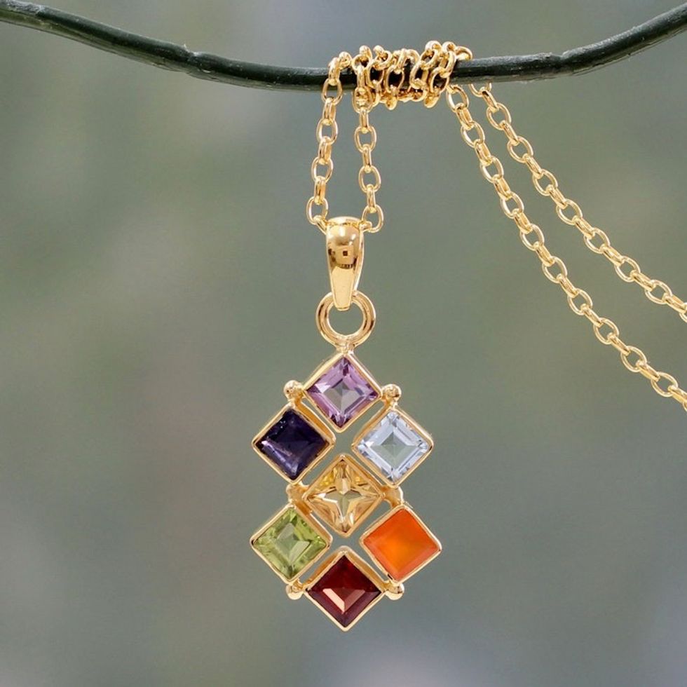 Multi Gemstone Gold Vermeil Necklace Chakra Jewelry 'Wellness'