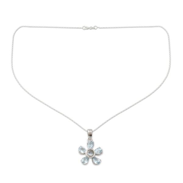 Alternate image for Hand Made Floral Sterling Silver and Blue Topaz Necklace Forget-Me-Not
