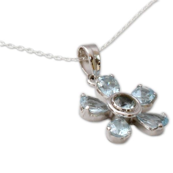 Alternate image for Hand Made Floral Sterling Silver and Blue Topaz Necklace Forget-Me-Not