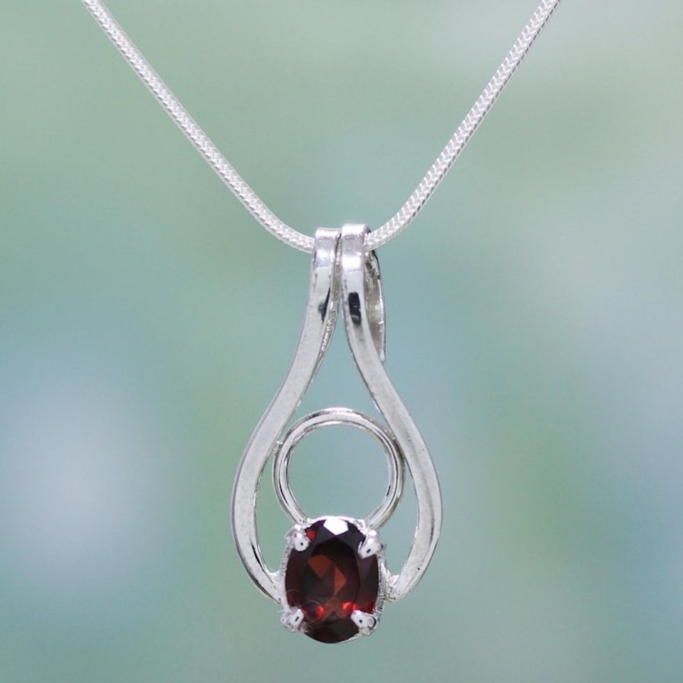 Sterling Silver and Garnet Necklace Modern Jewelry 'Angel of Love'