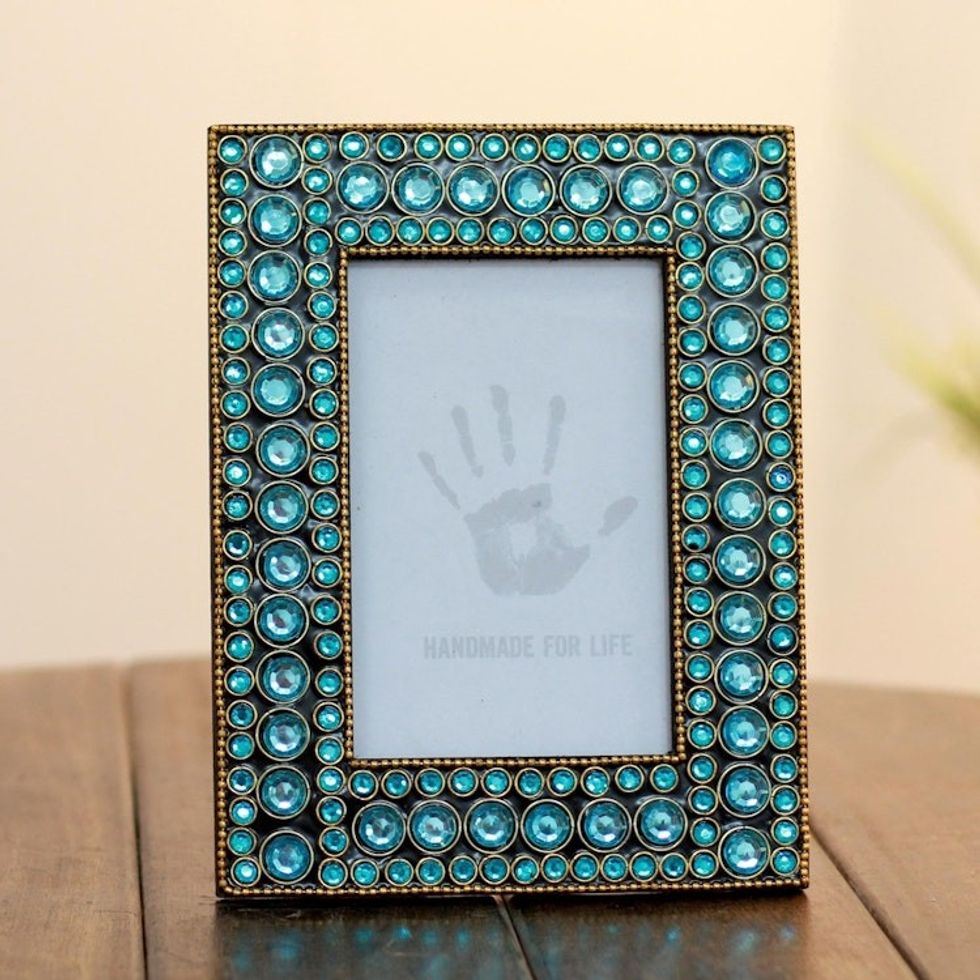Dazzling Aqua Photo Frame from India 4x6 'Aqua Glitz'