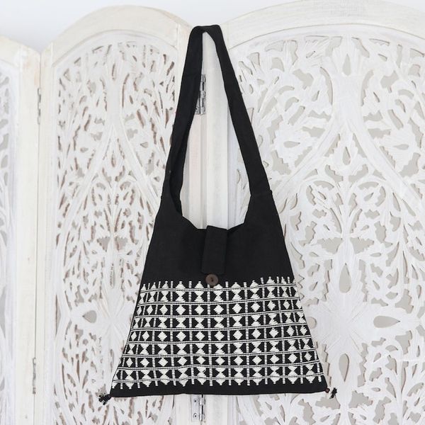 Alternate image for Embroidered Cotton Shoulder Bag Diamond Light