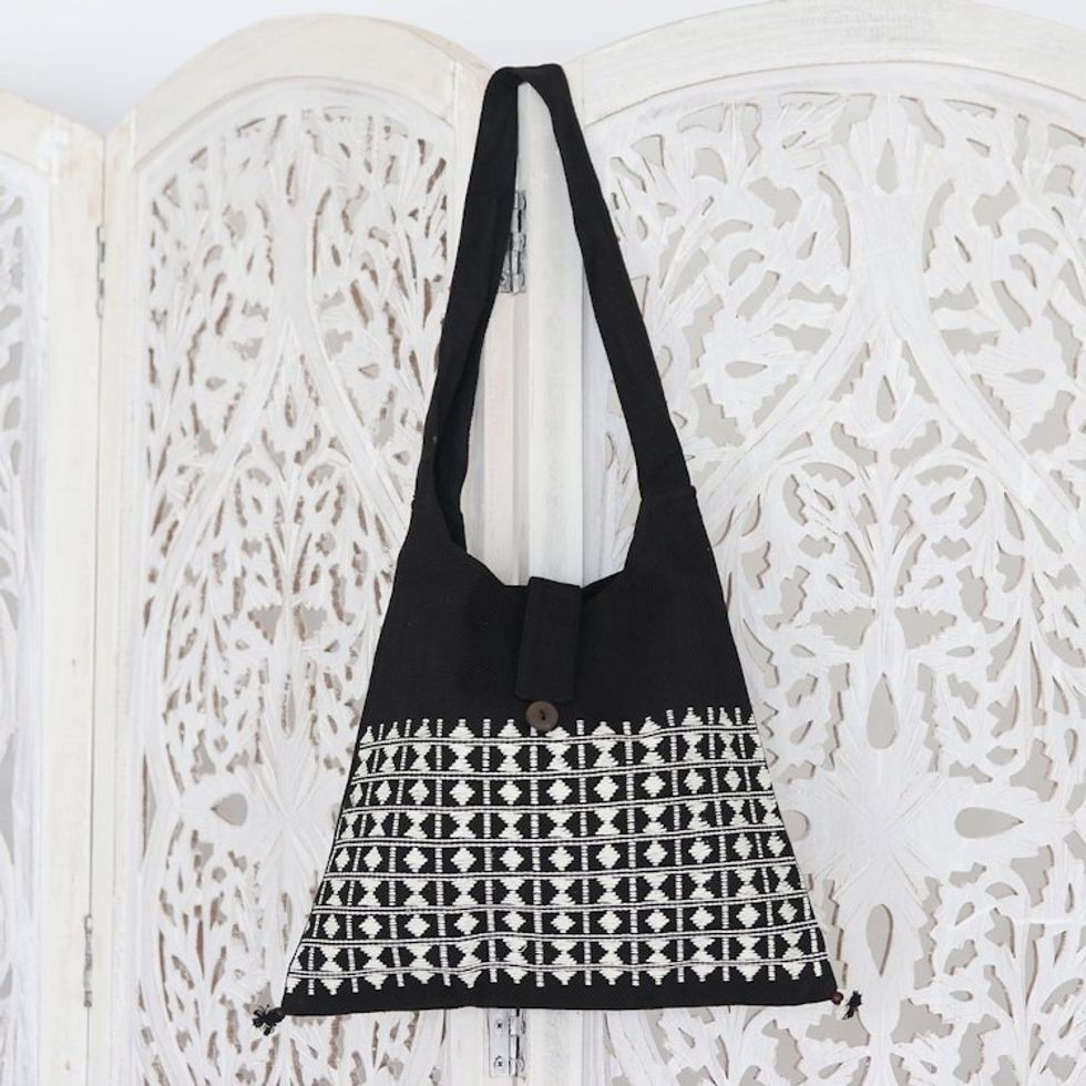 Embroidered Cotton Shoulder Bag 'Diamond Light'