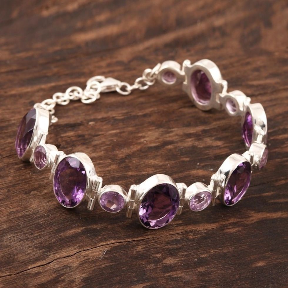 26-Carat Amethyst Link Bracelet Crafted in India 'Fabulous Alliance'