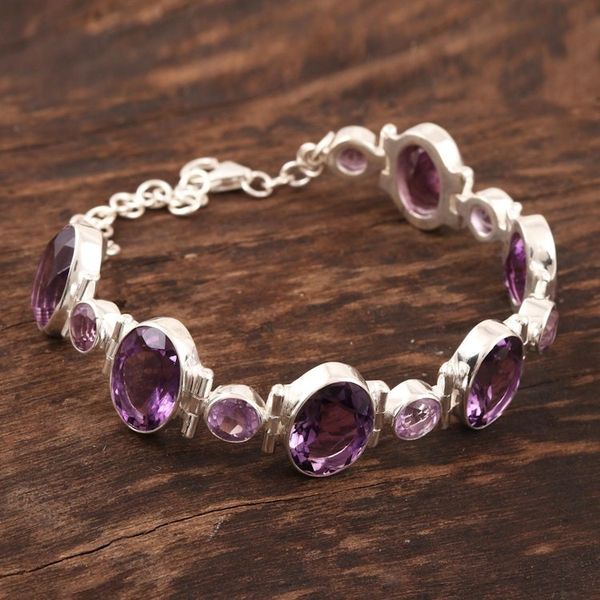 Alternate image for 26-Carat Amethyst Link Bracelet Crafted in India Fabulous Alliance