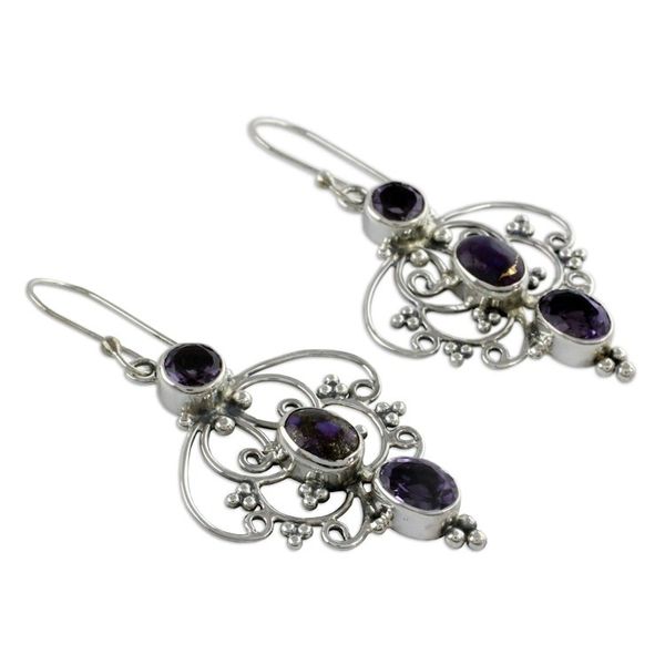 Alternate image for Artisan Crafted Amethyst Earrings with Composite Turquoise Purple Arabesque