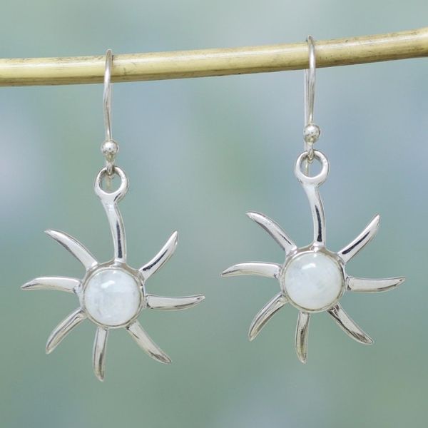 Alternate image for Hand Crafted Moonstone and Sterling Silver Dangle Earrings Rainbow Sun