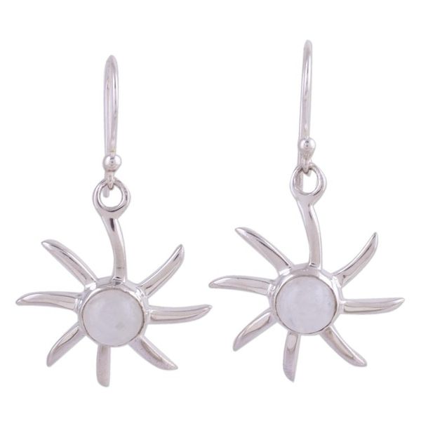 Alternate image for Hand Crafted Moonstone and Sterling Silver Dangle Earrings Rainbow Sun