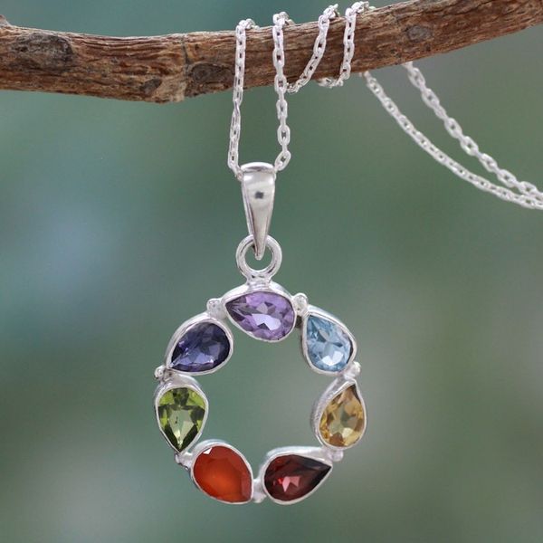 Alternate image for Multi-gemstone Necklace Chakra Jewelry from India Peace Within
