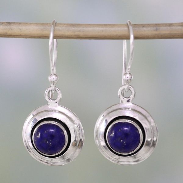 Alternate image for Contemporary Lapis Lazuli and Sterling Silver Earrings Midnight Discs