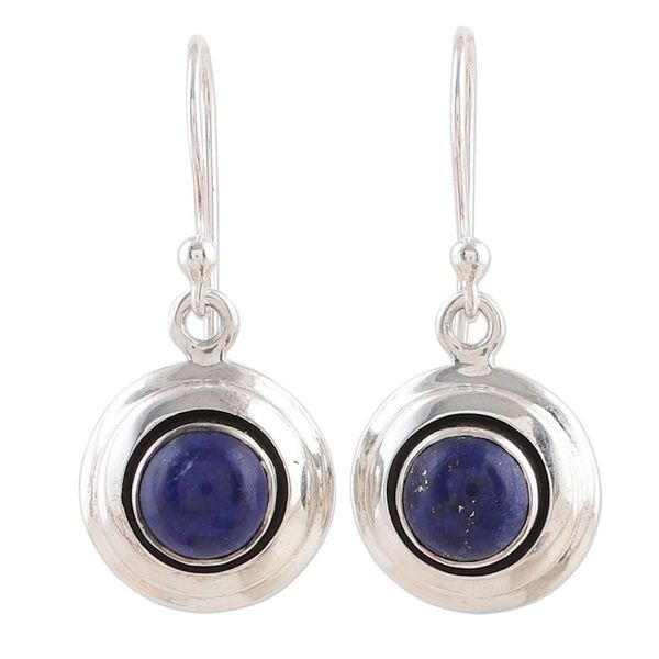 Alternate image for Contemporary Lapis Lazuli and Sterling Silver Earrings Midnight Discs