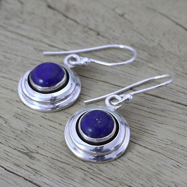 Alternate image for Contemporary Lapis Lazuli and Sterling Silver Earrings Midnight Discs