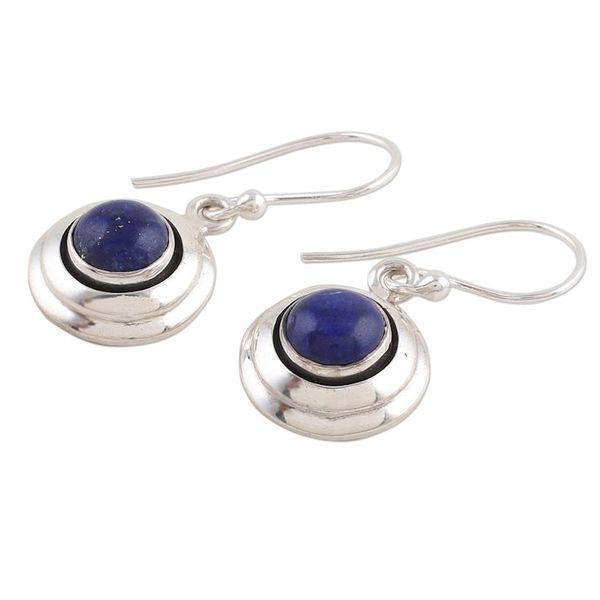 Alternate image for Contemporary Lapis Lazuli and Sterling Silver Earrings Midnight Discs