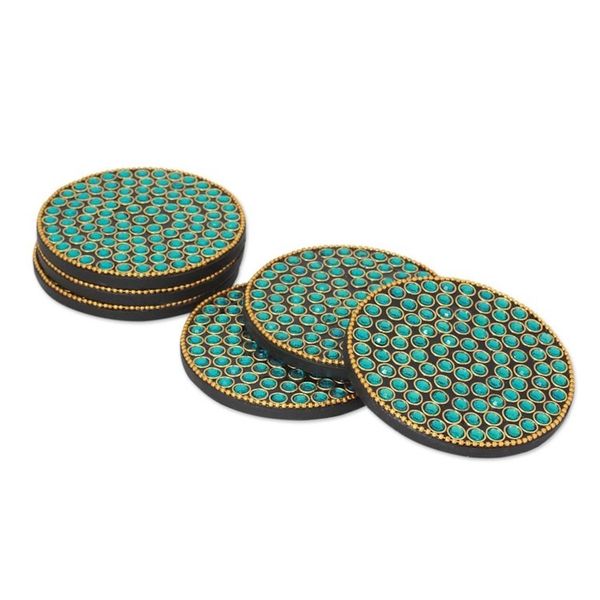 Alternate image for Bejeweled coasters Set of 6 Aqua Glitz