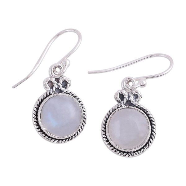 Alternate image for Rainbow Moonstone and Silver Dangle Earrings from India Iridescent Beauty