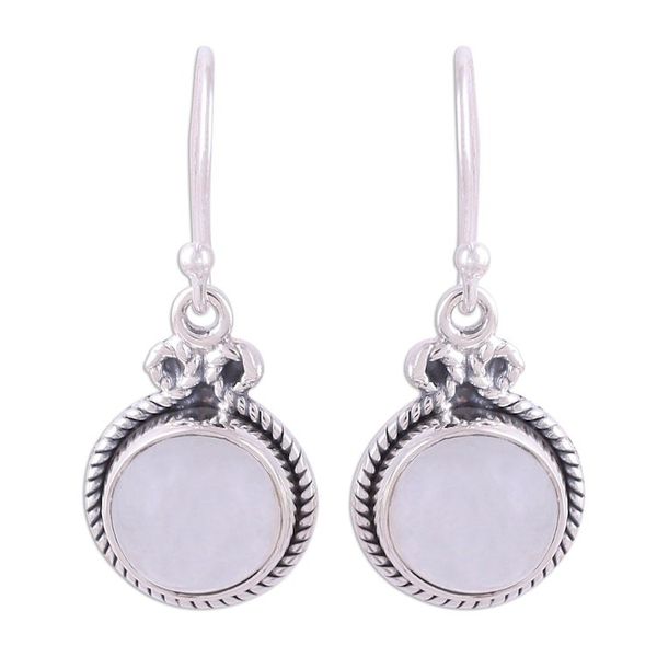 Alternate image for Rainbow Moonstone and Silver Dangle Earrings from India Iridescent Beauty