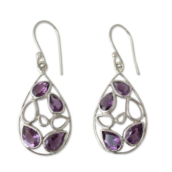 Alternate image for Teardrop Shaped Amethyst Dangle Earrings in Silver Lilac Tears