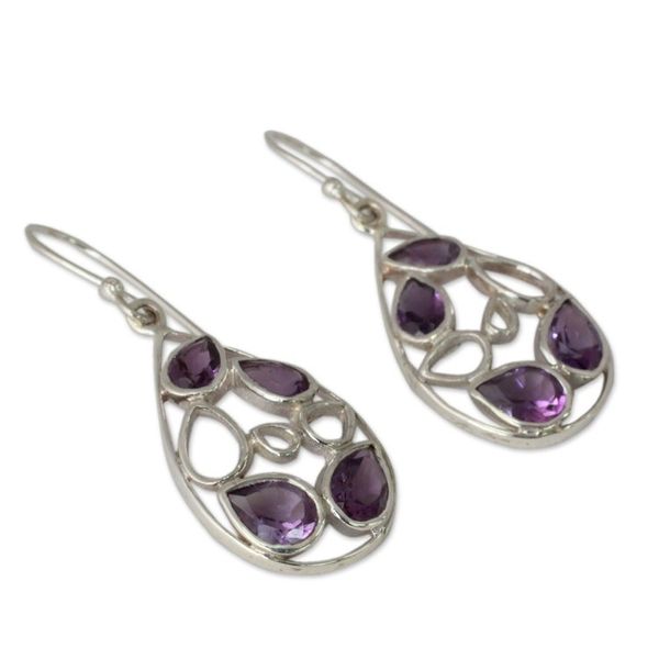 Alternate image for Teardrop Shaped Amethyst Dangle Earrings in Silver Lilac Tears