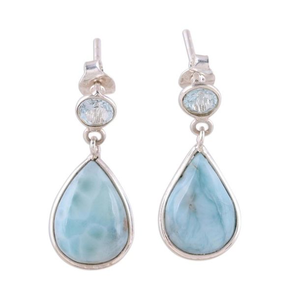 Alternate image for Dazzling Larimar and Blue Topaz Dangle Earrings from India Alluring Sky