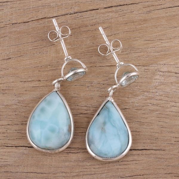 Alternate image for Dazzling Larimar and Blue Topaz Dangle Earrings from India Alluring Sky