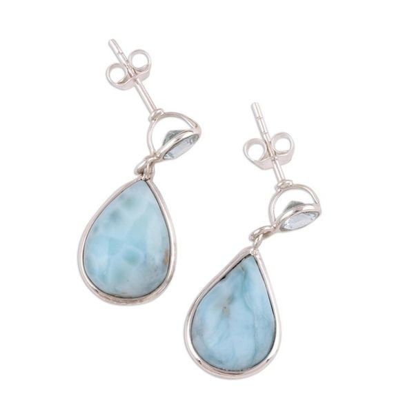 Alternate image for Dazzling Larimar and Blue Topaz Dangle Earrings from India Alluring Sky