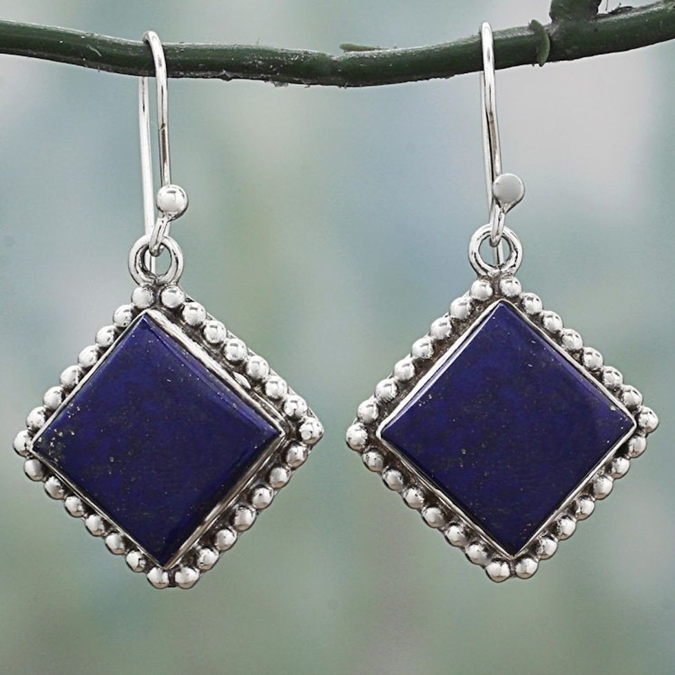 Kite Shaped Sterling Silver Lapis Lazuli Dangle Earrings 'Blue Kite'