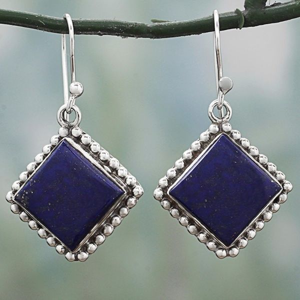 Alternate image for Kite Shaped Sterling Silver Lapis Lazuli Dangle Earrings Blue Kite