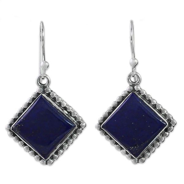 Alternate image for Kite Shaped Sterling Silver Lapis Lazuli Dangle Earrings Blue Kite