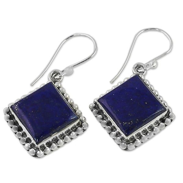 Alternate image for Kite Shaped Sterling Silver Lapis Lazuli Dangle Earrings Blue Kite