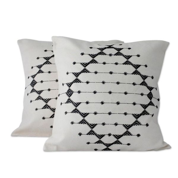 Alternate image for Cotton Patterned Black and Off White Cushion Covers Pair Monochrome Galaxy
