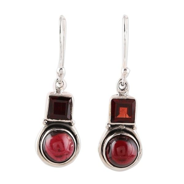Alternate image for Square and Circular Garnet Dangle Earrings from India Glittering Combo