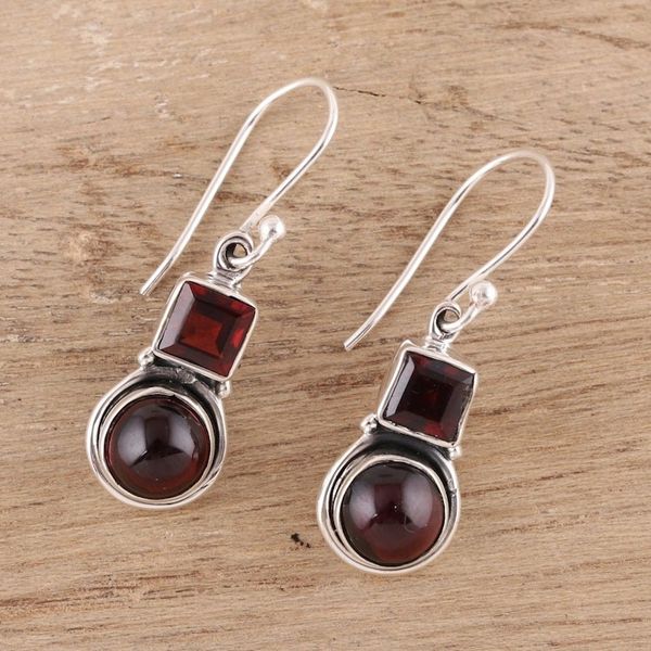 Alternate image for Square and Circular Garnet Dangle Earrings from India Glittering Combo