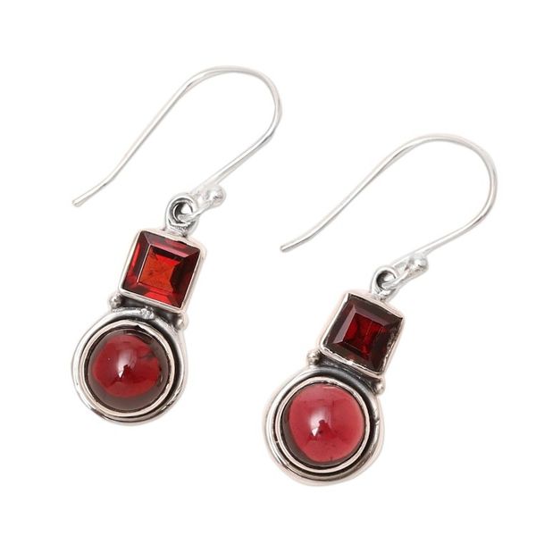 Alternate image for Square and Circular Garnet Dangle Earrings from India Glittering Combo