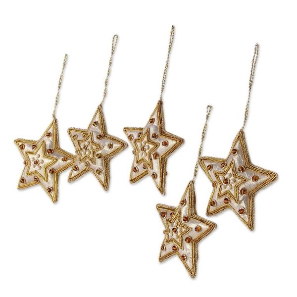 Alternate image for Gleaming Gold Stars Christmas Beadwork Ornaments Set of 5 Glorious Star