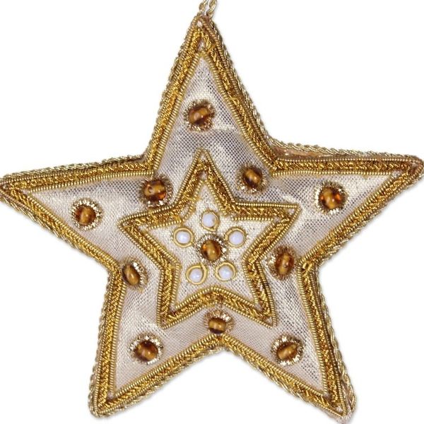 Alternate image for Gleaming Gold Stars Christmas Beadwork Ornaments Set of 5 Glorious Star