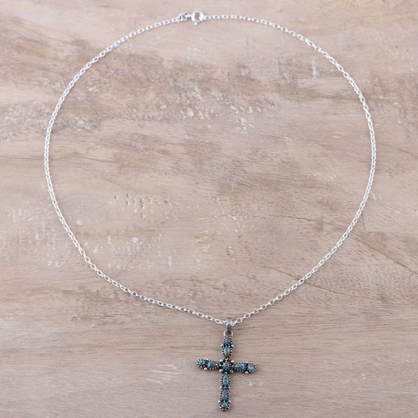 Alternate image for 925 Sterling Silver and Composite Turquoise Cross Necklace Vibrant Cross
