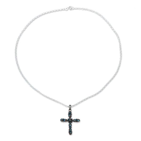 Alternate image for 925 Sterling Silver and Composite Turquoise Cross Necklace Vibrant Cross