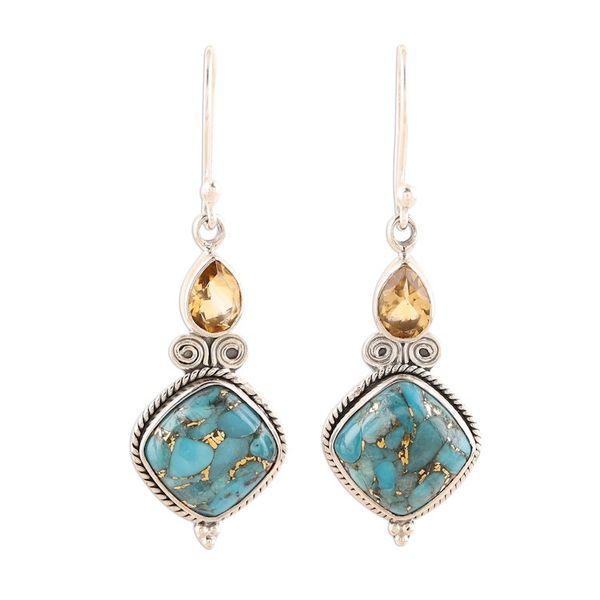 Alternate image for Teardrop Citrine and Turquoise Dangle Earrings from India Teardrop Harmony