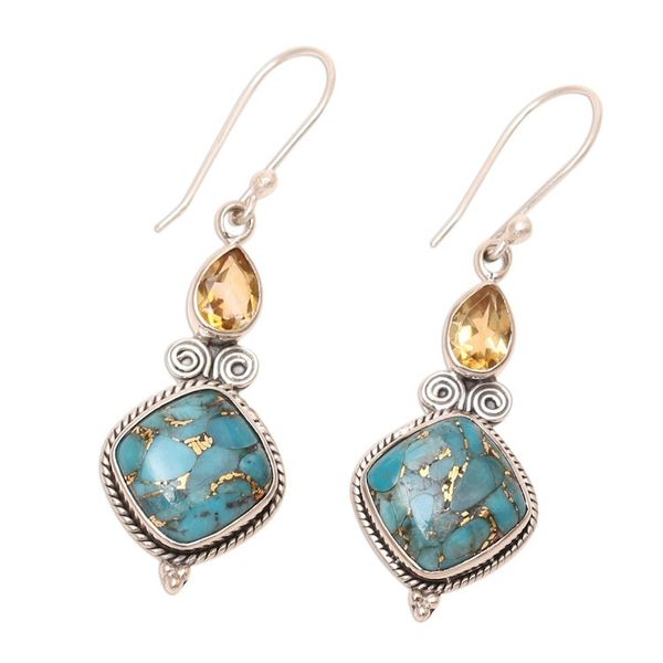 Alternate image for Teardrop Citrine and Turquoise Dangle Earrings from India Teardrop Harmony