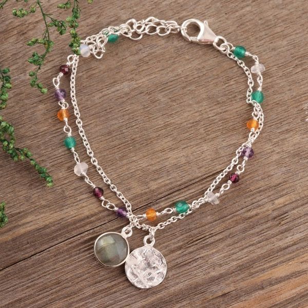 Alternate image for Multi-Gemstone Sterling Silver Bracelet from India Colorful Charm