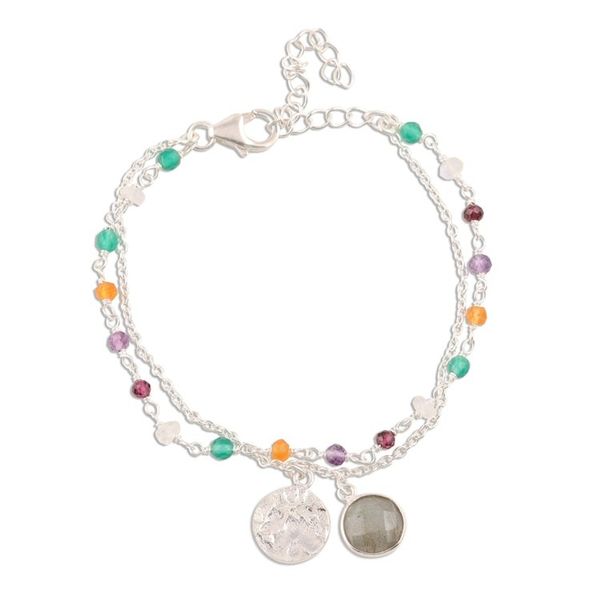 Alternate image for Multi-Gemstone Sterling Silver Bracelet from India Colorful Charm