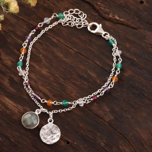 Alternate image for Multi-Gemstone Sterling Silver Bracelet from India Colorful Charm