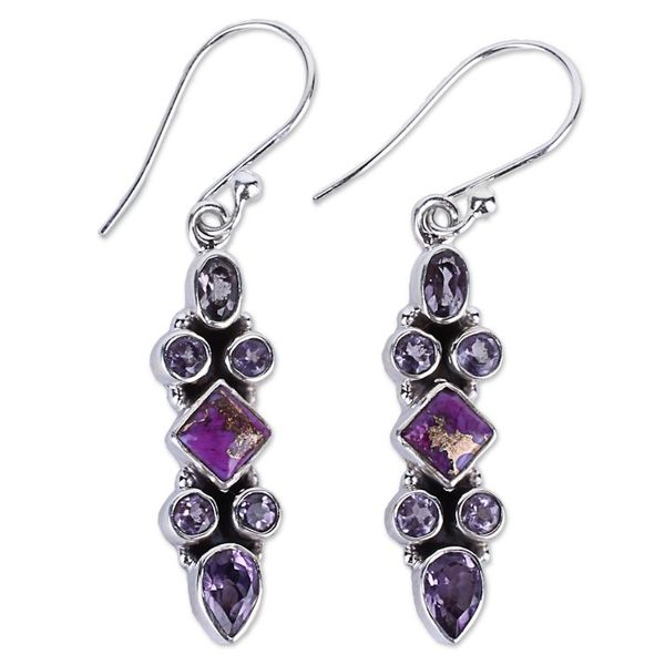 Alternate image for Sterling Silver Amethyst Dangle Earrings from India Mesmerizing Shapes