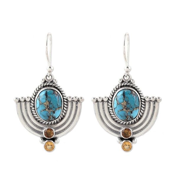 Alternate image for Citrine and Blue Composite Turquoise Dangle Earrings Blue Flame