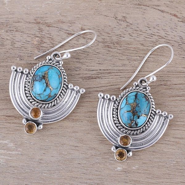 Alternate image for Citrine and Blue Composite Turquoise Dangle Earrings Blue Flame