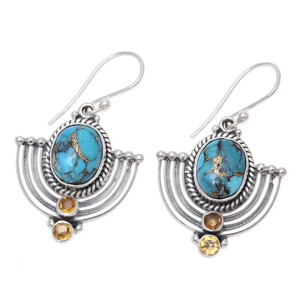 Alternate image for Citrine and Blue Composite Turquoise Dangle Earrings Blue Flame